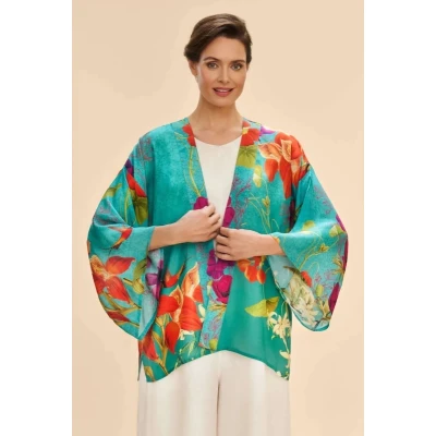 Hummingbird at Dusk Kimono Jacket in Aqua