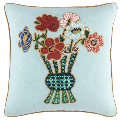 Blooming Bouquet Aqua Decorative Pillow