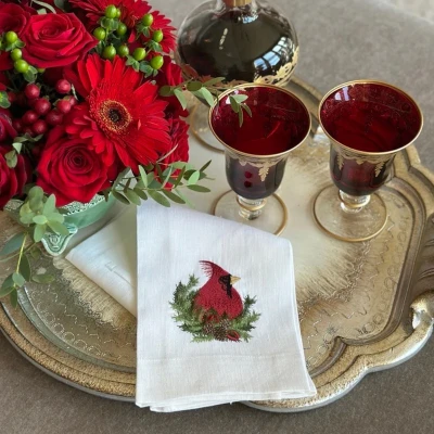 Christmas Cardinal Linen Towel