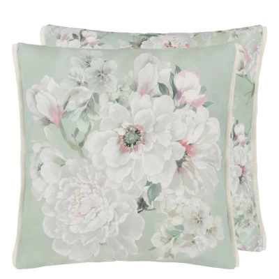 Fleur Blanche Eau de Nil Cotton Decorative Pillow