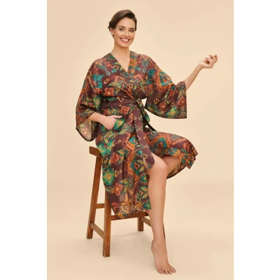 Chocolate Ikat Kimono Gown
