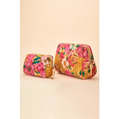 Impressionist Floral Quilted Vanity Bags in Mustard