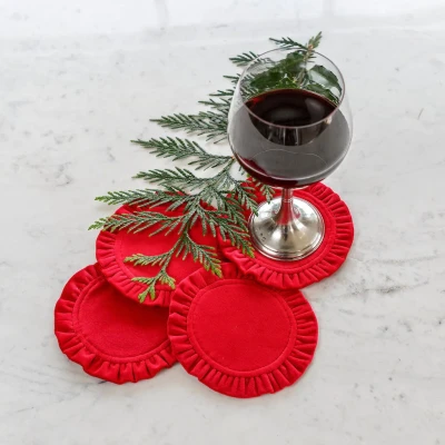 Round Ruffle Red Velvet Coasters