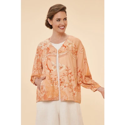 Toile Puff Sleeve Jacket in Coral