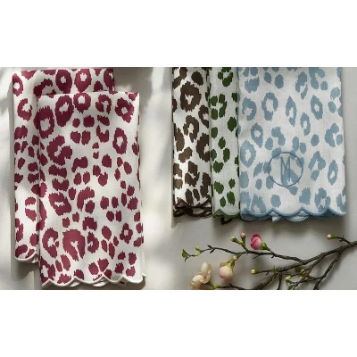 Matouk Iconic Leopard Guest Towels Crimson