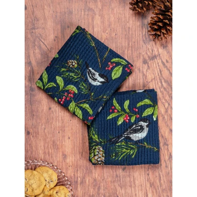 Chickadee Tea Towel Set - Navy