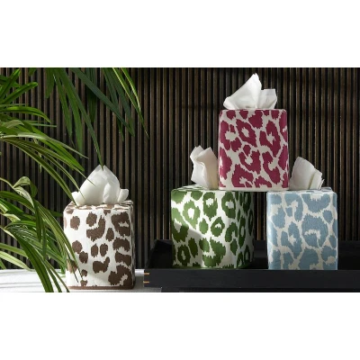 Matouk Iconic Leopard Tissue Box Cover Crimson